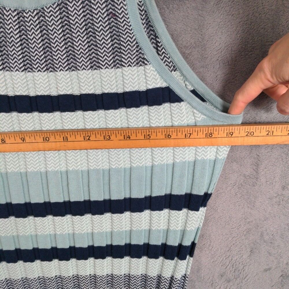 White House Black Market Midi Dress XL Tank Stretch Green Coastal Chevron Stripe - Picture 5 of 8